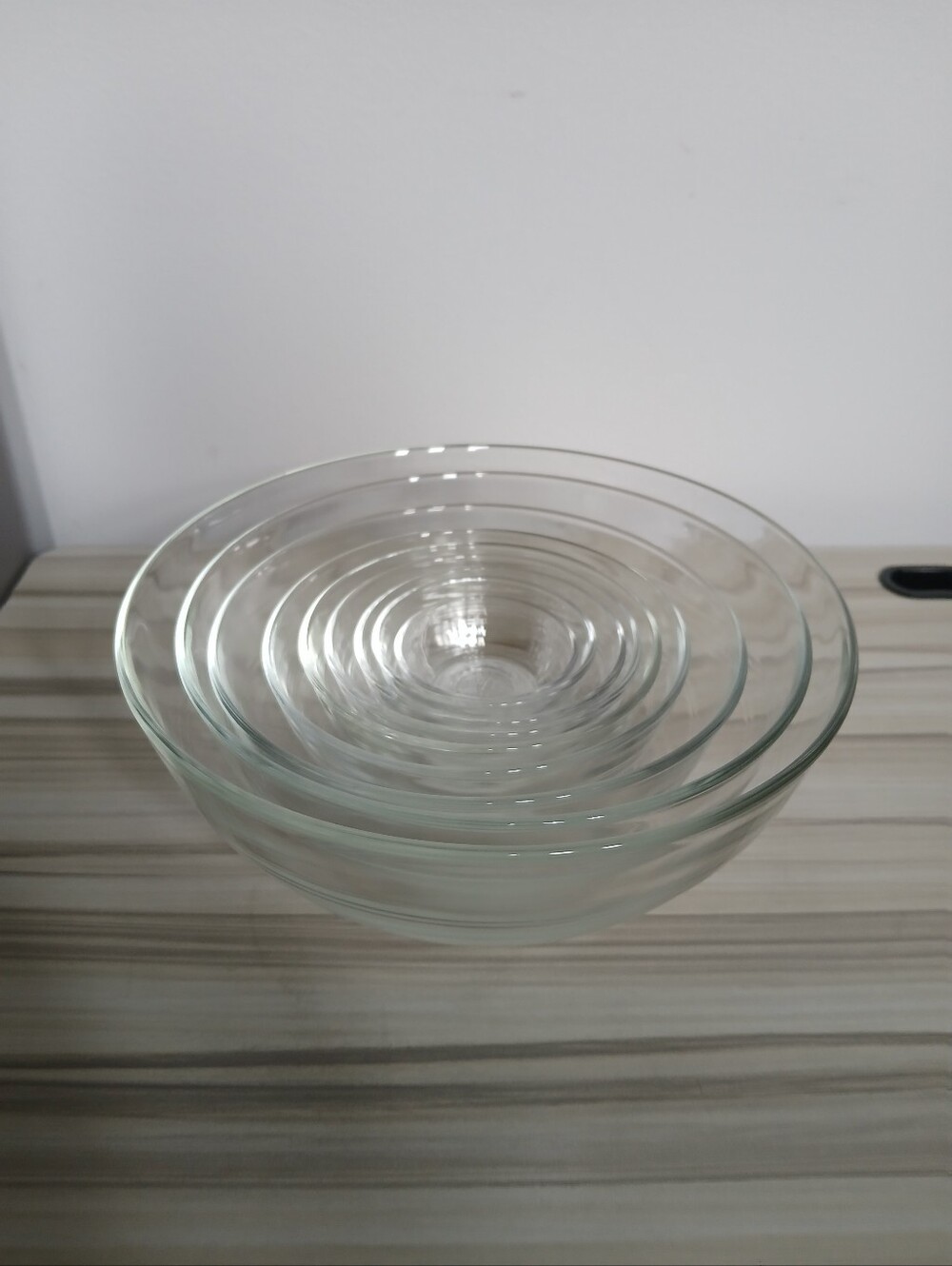 Vintage Duralex France Clear Glass Nesting Mixing Bowls Set of 9 Stackable MCM